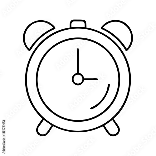 Classic black outline alarm clock icon showing three o'clock