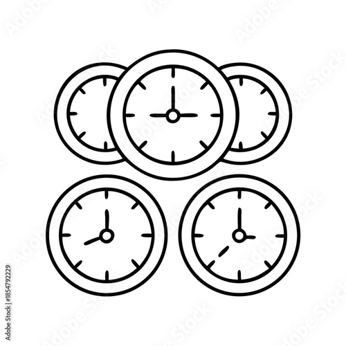 Hand-drawn illustration of five analog clocks showing different