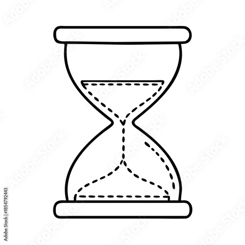 Simple black and white line art drawing of an hourglass with falling…