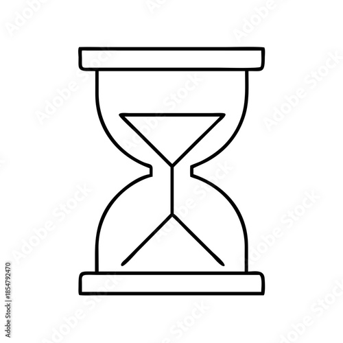 Clean black outline hourglass with flowing sand on a white