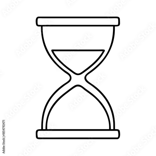 Traditional sand timer with flowing sand in upper bulb, clear line art…