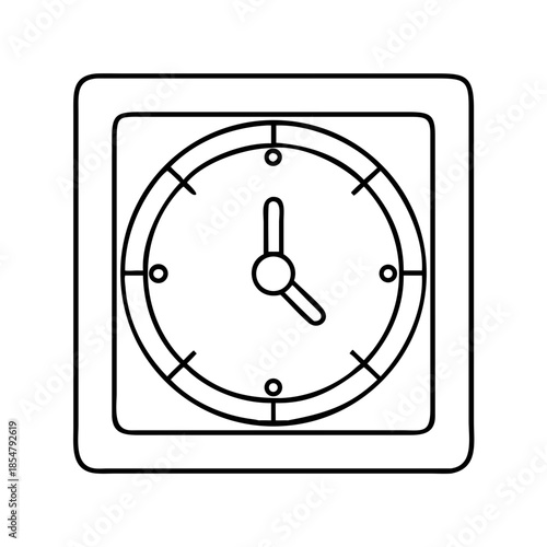 Simple black outline clock icon with minute and hour hands indicating…