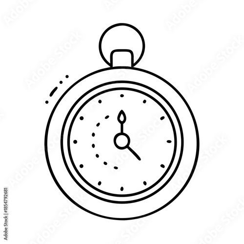 Minimalist outline drawing of a classic pocket watch on white…