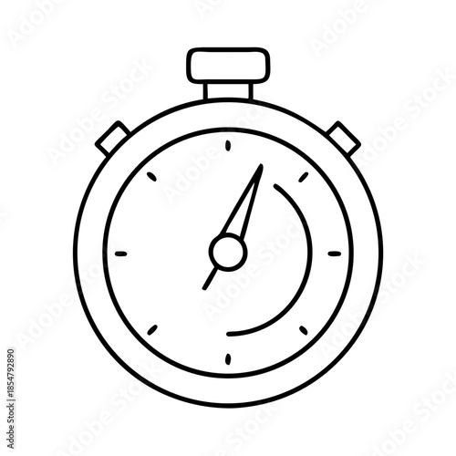 Simple black outline drawing of a classic stopwatch with a dial on a…
