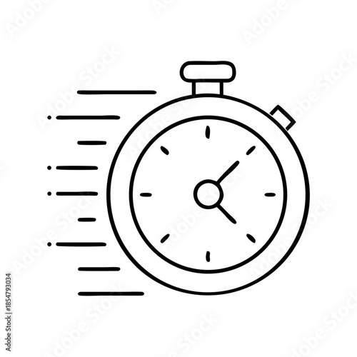Hand-drawn stopwatch icon with motion lines, indicating