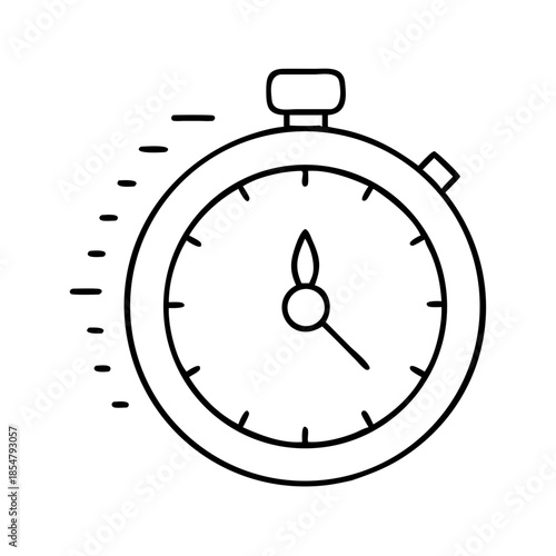 Minimalist black and white stopwatch with speed lines on white…