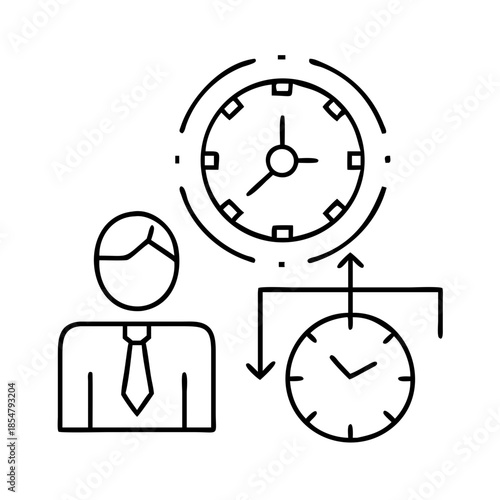 Outline icon of person with clocks for time management