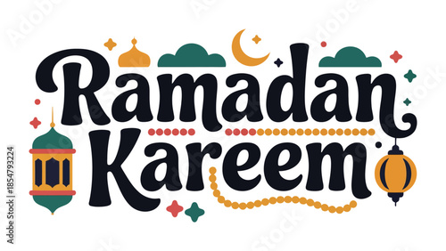 Ramadan Kareem Illustration: A vibrant design conveys the spirit of Ramadan, adorned with classic decorative elements and festive, eye-catching imagery.