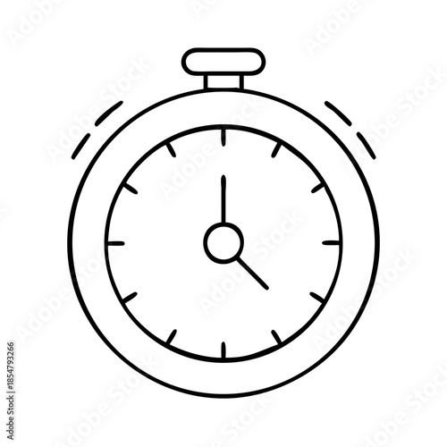 Line art illustration of a simple stopwatch timer icon on white.