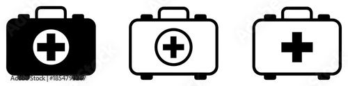first aid medical bag icon set
