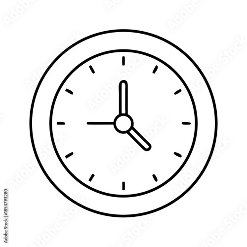 Minimalist black outline clock face showing time on a white