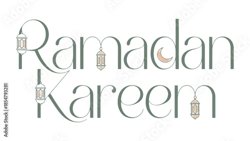 Ramadan Kareem: Elegant calligraphy spells out Ramadan Kareem gracefully, adorned with delicate lanterns and a crescent moon, capturing the essence of the holy month.