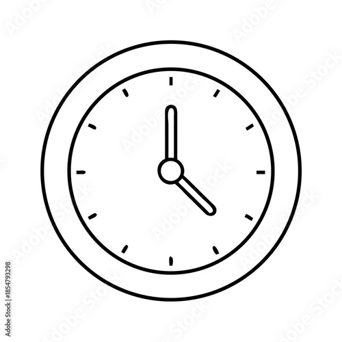 Black outline clock icon with hands on a white background.
