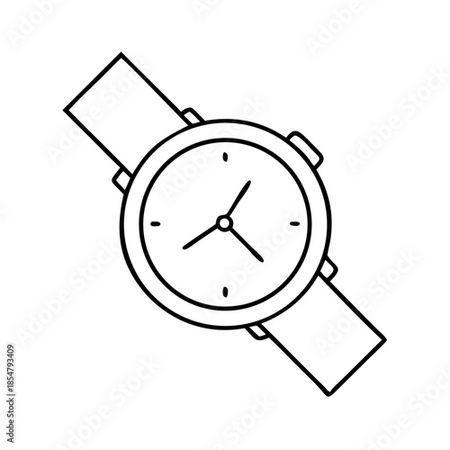 Line art illustration of a classic analog wrist watch on white.