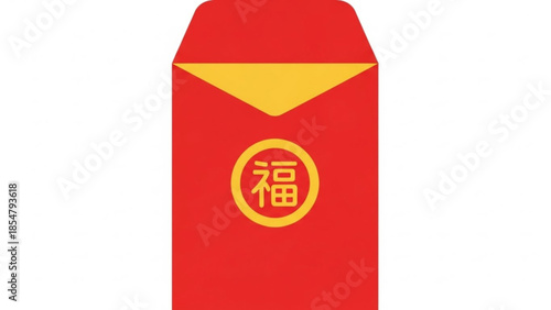 Red envelope with chinese character for fortune and prosperity on white background, chinese new year gift