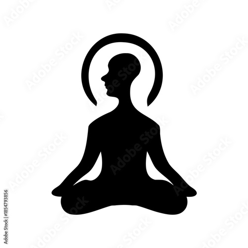 Silhouette of a meditating person with an aura, in lotus position