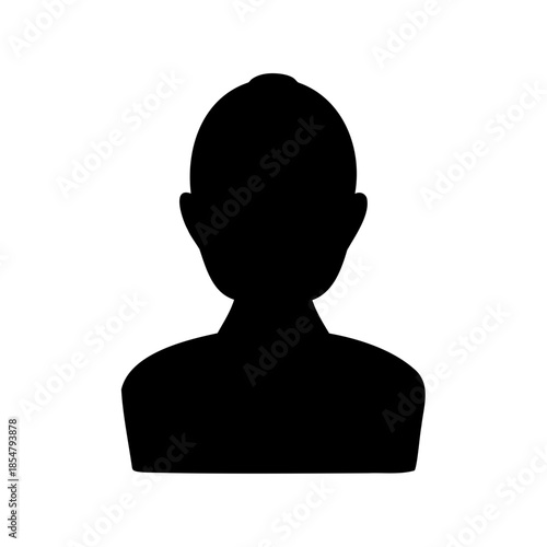 Stylized black silhouette of a person's head and shoulders on white background