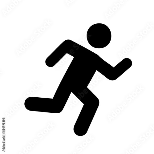 Simple black silhouette of a person running or in motion quickly