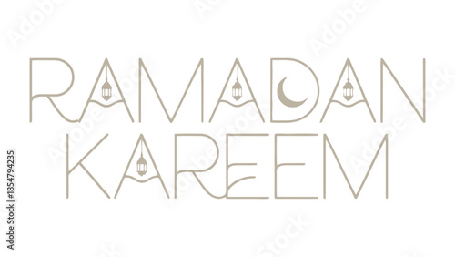 Ramadan Kareem: A minimalistic design of Ramadan Kareem, features elegant typography of the holy month with a crescent moon.