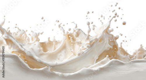 Creamy white liquid surges upward in a dynamic splash against black