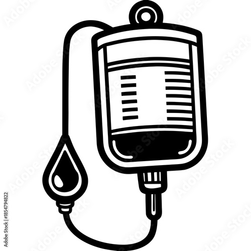 Medical IV Drip Bag and Tube Silhouettes Vector Icon
