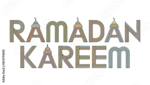 Ramadan Kareem Greeting: A stylized Ramadan Kareem greeting is presented in elegant typography. Each letter is artistically crafted, embodying the spirit of the holy month.