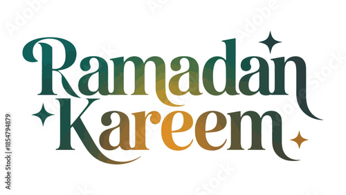 Ramadan Kareem Illustration: Elegant calligraphy, blending gold and green hues, signifies the spirit of Ramadan Kareem. The text shines brightly against a star-studded backdrop.