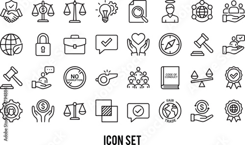 Ethics and Justice Line Icon Set. Editable line icons. Vector illustration