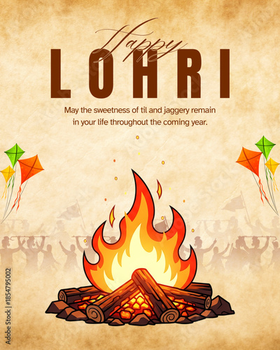 Celebrate the harvest season with this vibrant Lohri and Bhogi wishes template featuring traditional festive elements, warm colors, and cultural designs. Perfect for social media posts, greeting cards