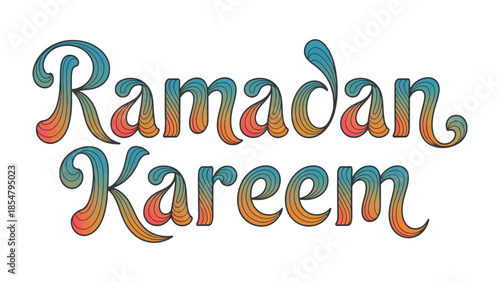 Ramadan Kareem Illustration: Artistic illustration conveying a message of Ramadan Kareem with flowing typography and gradients, symbolizing spiritual reflection and the spirit of generosity.