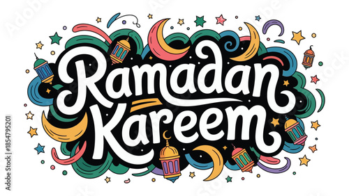 Ramadan Kareem: Vibrant Calligraphy and Decorative Elements for a Spiritual Celebration of Islamic Culture.