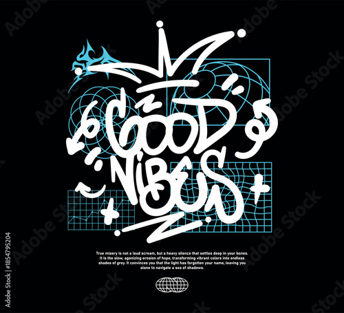 Vector illustration of Good Vibes slogan artwork, retro and modern, streetwear graphic design for t-shirt print design template.
