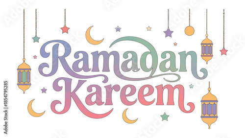 Ramadan Kareem: A festive and colorful illustration celebrating the holy month, featuring traditional lanterns and crescent moons, evoking a sense of joy and reflection.