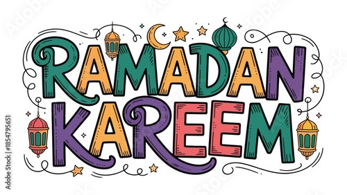 Ramadan Kareem Illustration: Festive and colorful illustration to celebrate Ramadan Kareem. Featuring elements symbolic of the holy month. 