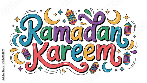 Ramadan Kareem Illustration: Colorful illustration celebrating the holy month, with decorative text and symbolic elements.