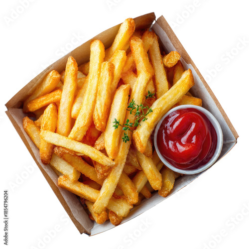 Fries with ketchup in a carton