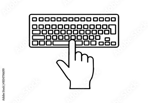 Hand pressing a key on a computer keyboard, representing data input, technology, and digital interaction