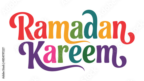Ramadan Kareem: A vibrant visual celebration of Ramadan, with bold, colorful lettering conveys the spirit of generosity, joy, and peace during the holy month.