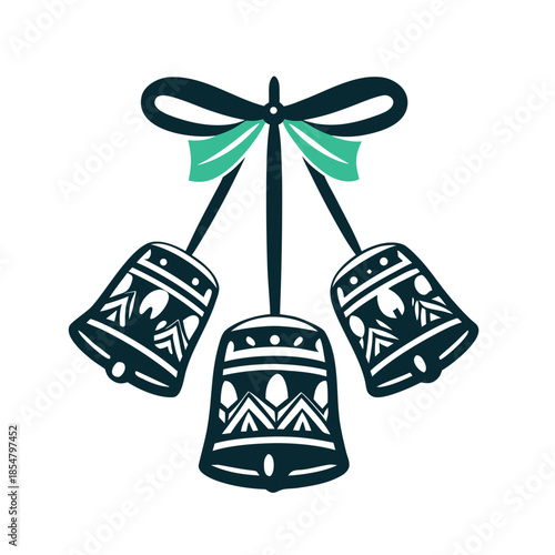 Decorative Christmas Bells with Bow Vector Illustration