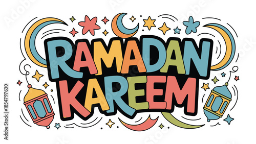 Ramadan Kareem: A festive and vibrant display, celebrating the spirit of Ramadan with traditional crescent moon, stars, and lanterns.