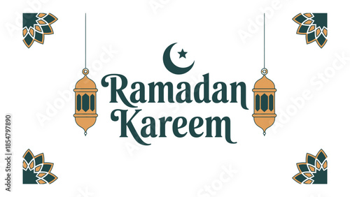 Ramadan Kareem Banner: A festive banner design celebrates Ramadan, featuring traditional lanterns and crescent moon illustrations. It radiates joy.