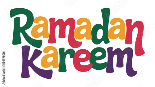 Ramadan Kareem: Vibrant Typography for a Sacred Time: A festive and colorful design spells out Ramadan Kareem, embodying the spirit of generosity, joy, and spiritual renewal during this blessed month.