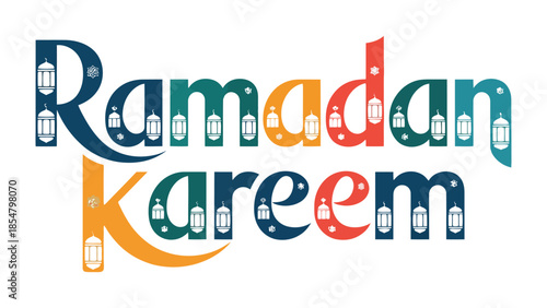Ramadan Kareem: A festive and vibrant graphic design celebrating the holy month, featuring colorful typography and traditional lantern elements.