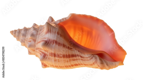 Canvas Print Elegant orange conch shell isolated PNG, beautiful sea snail with detailed textu