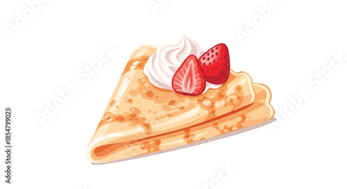 Classic French Crepe with Fresh Strawberry Slices Whipped Cream and Powdered Sugar
