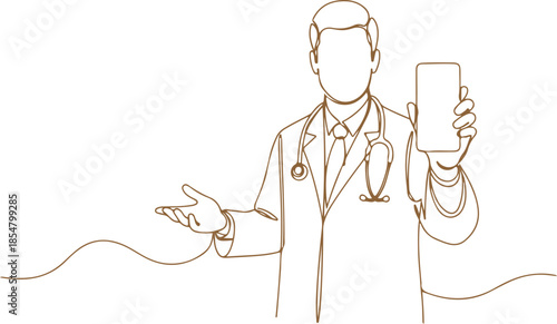 Doctor holding smartphone vector Illustration