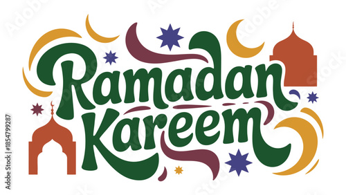 Ramadan Kareem Illustration: Colorful illustration celebrating the holy month of Ramadan with traditional design elements. 
