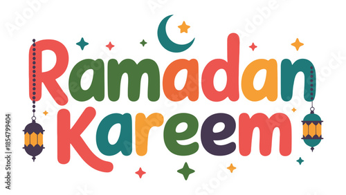 Ramadan Kareem: A vibrant and colorful design, celebrating the spirit of Ramadan with festive elements, perfect for conveying warm wishes and blessings during this special time.