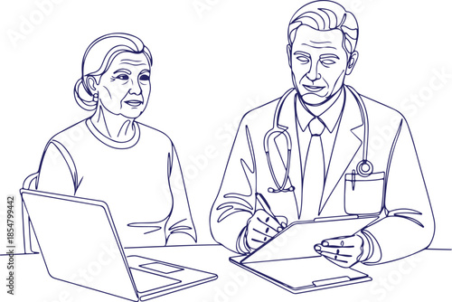 Doctor consulting patient with medical records vector Illustration