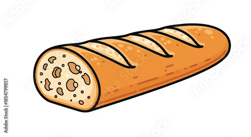 French Baguette Bread with Golden Crust and Visible Seed Toppings Bakery Illustration